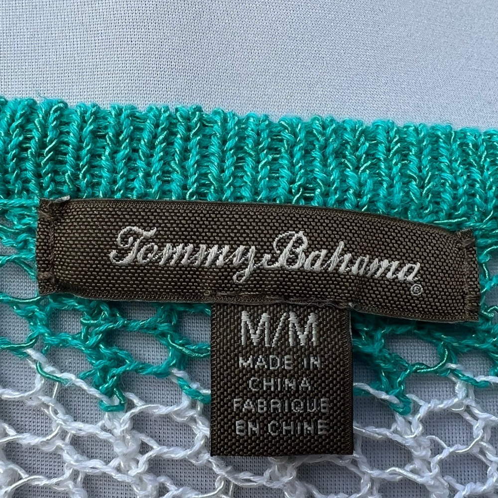 Tommy Bahama Cover Up Medium M White Green Stripe Knit Crochet - Picture 4 of 4